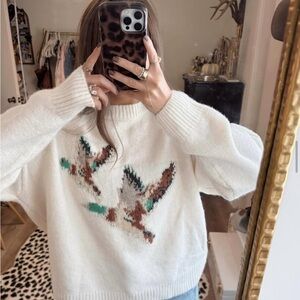 Bailey Rose Vintage Cream Bird Pattern Sweater